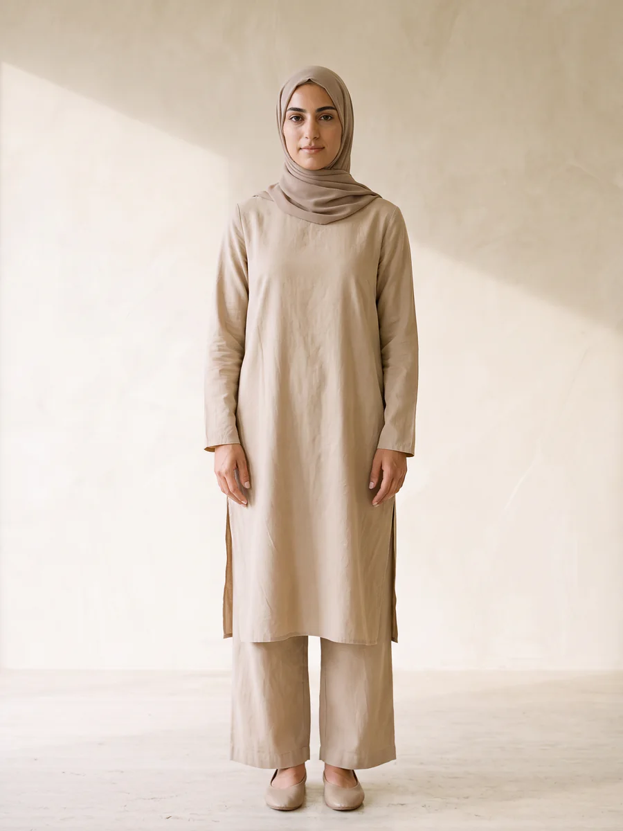 Günlük Tesettür Tunik – bej rengi, Fatimah Giyim
