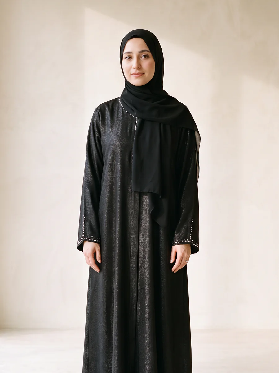 Taş Detaylı Abaya – siyah rengi, Fatimah Giyim